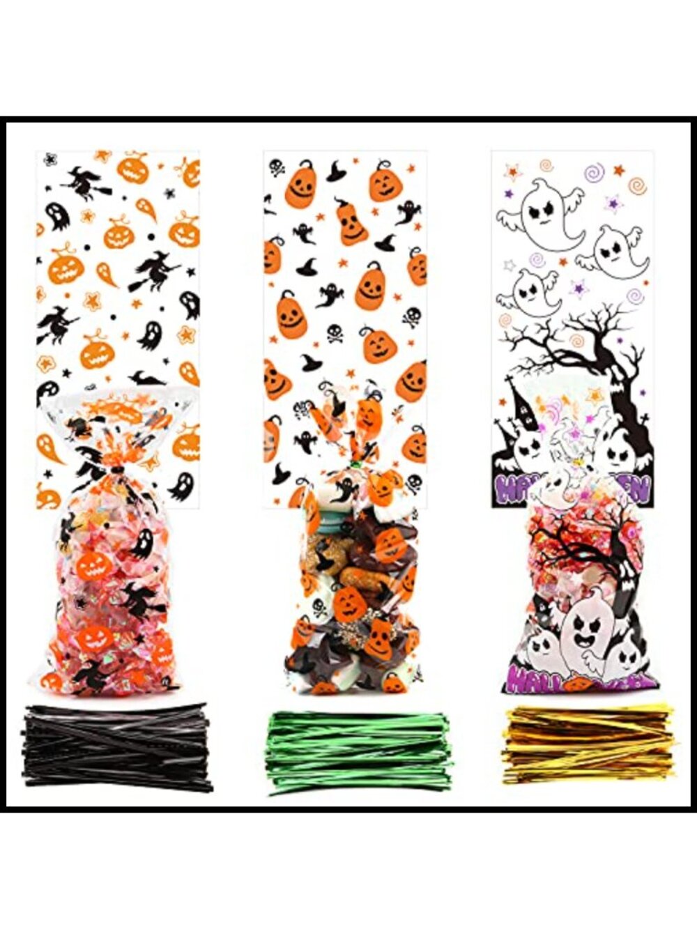 Halloween Cellophane Treat Bags 150pcs Plastic Candy Cookie Bags with Twist Ties